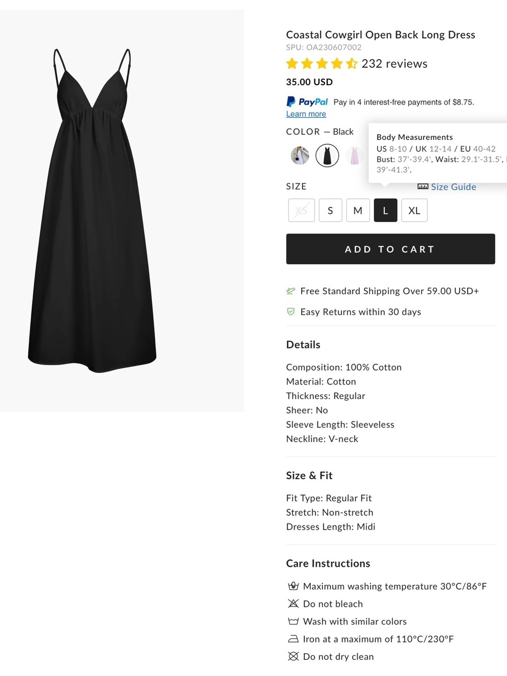 Commense Black Coastal Cowgirl Open Back Long Dress Large - Picture 2 of 6